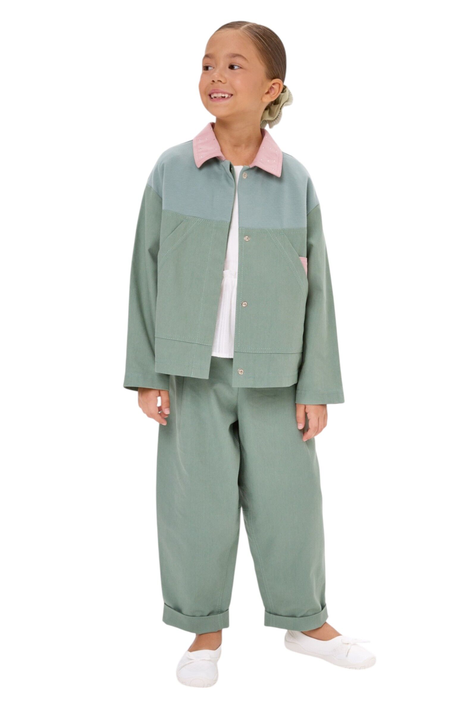 Брюки дев. АРТ.261075,зел,хл-вис