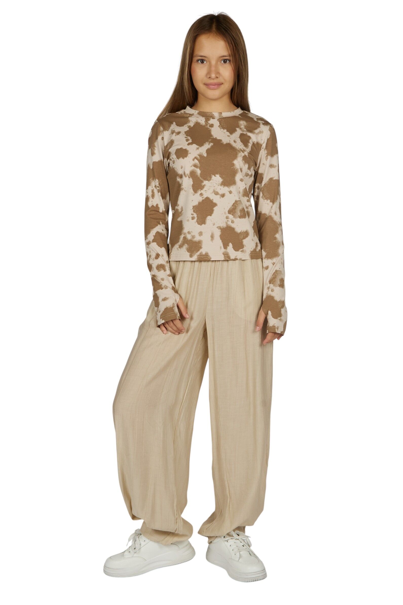 Лонгслив дев.АРТ.G-TN26081,беж-кор,хл-эл